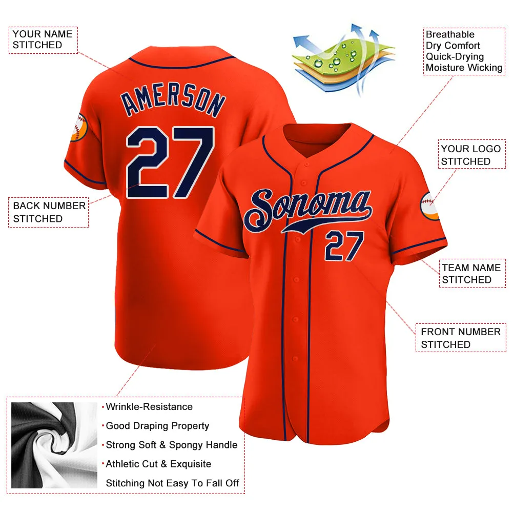 Custom Orange Navy-White Authentic Baseball Jersey FansIdea