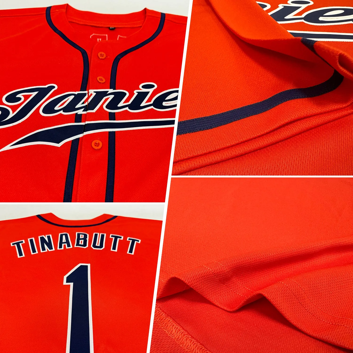 Custom Orange Navy-White Authentic Baseball Jersey FansIdea