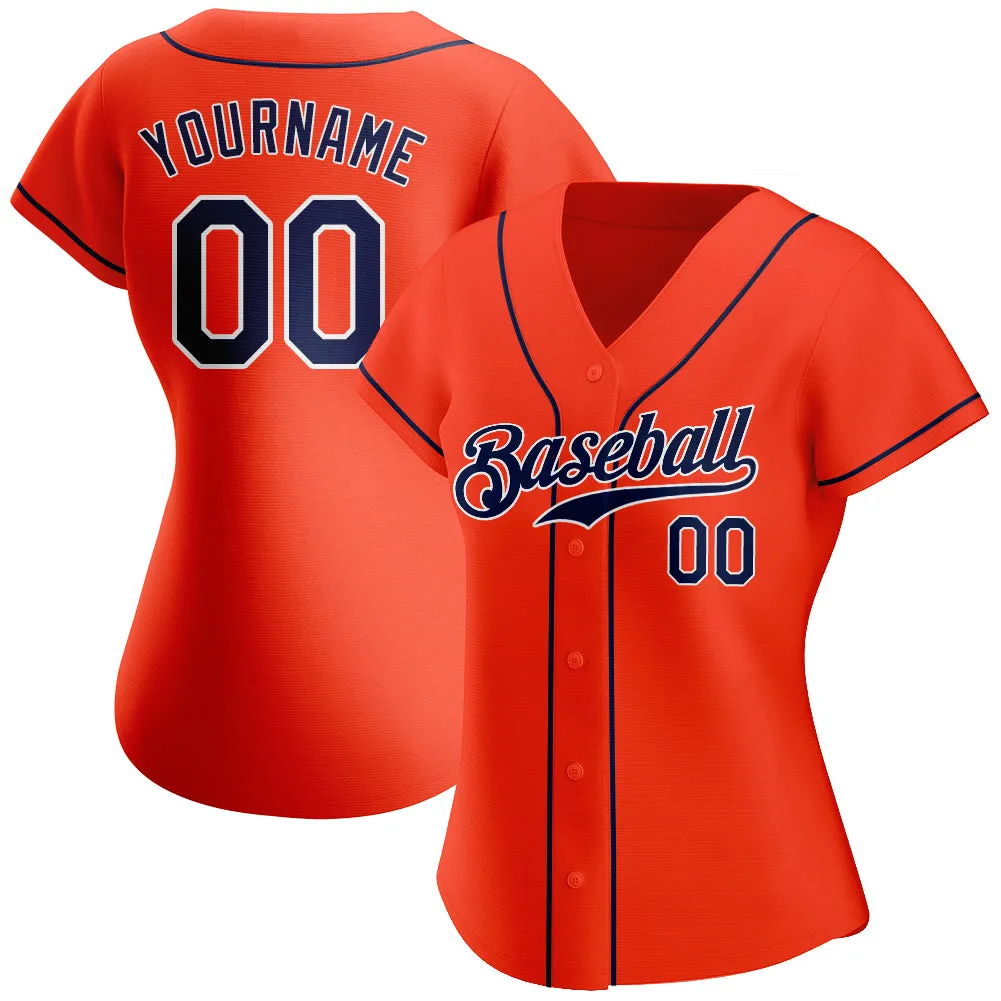 Custom Orange Navy-White Authentic Baseball Jersey FansIdea