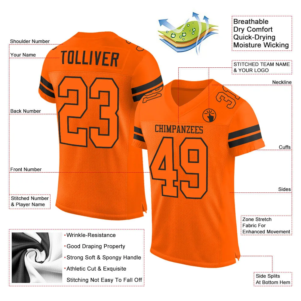 Custom Orange Orange-Black Mesh Authentic Football Jersey FansIdea