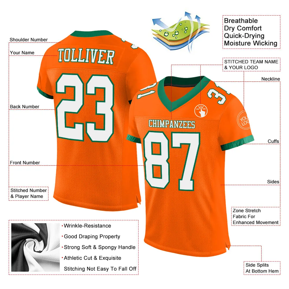 Custom Orange White-Kelly Green Mesh Authentic Football Jersey FansIdea
