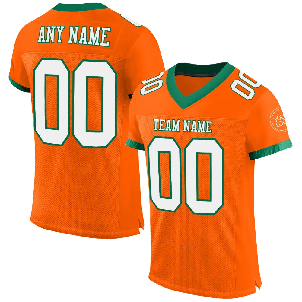 Custom Orange White-Kelly Green Mesh Authentic Football Jersey FansIdea