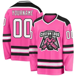Custom Pink White-Black Hockey Jersey FansIdea