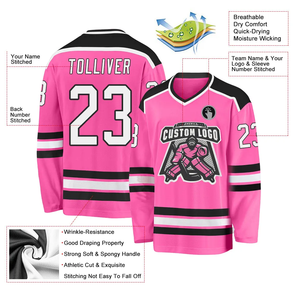 Custom Pink White-Black Hockey Jersey FansIdea