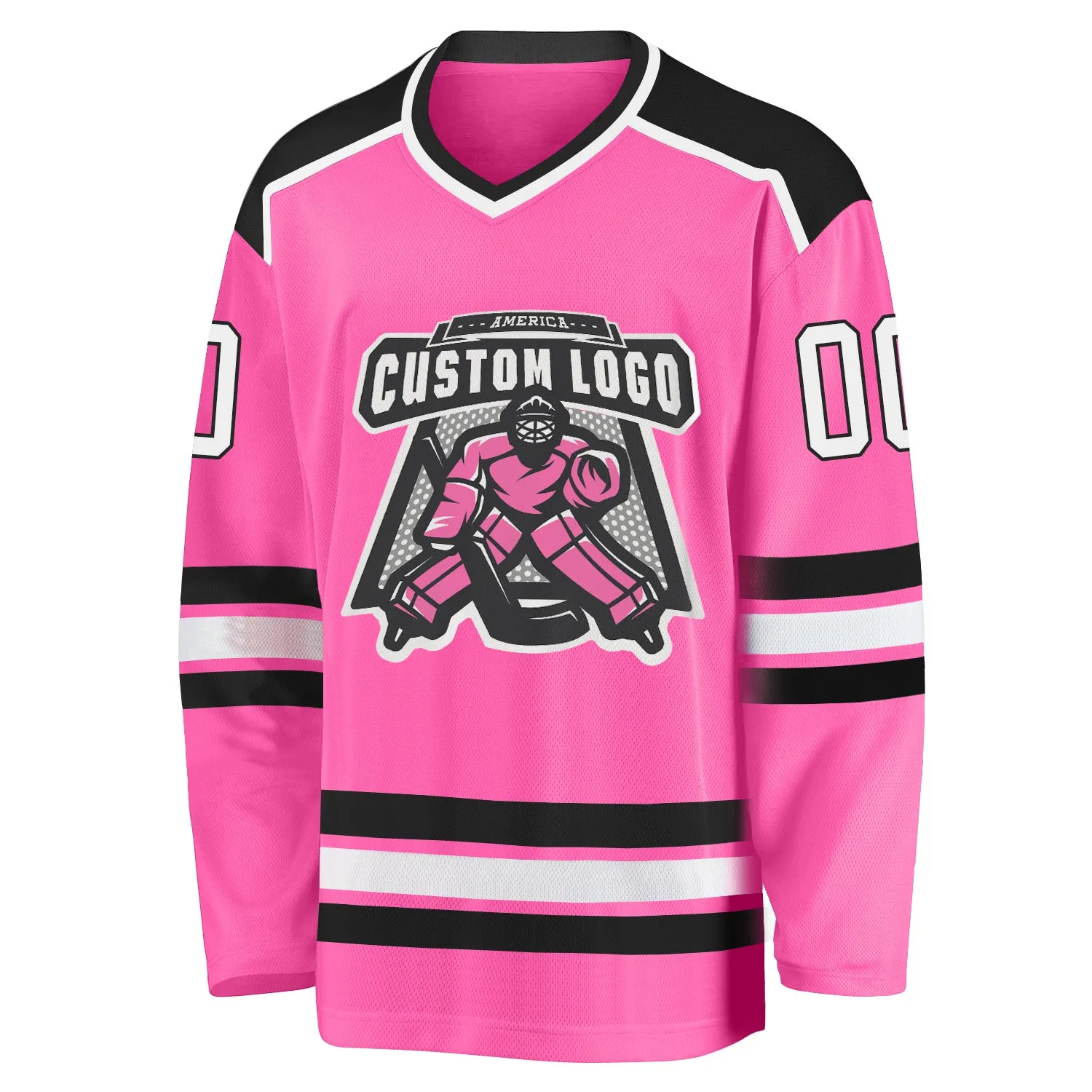 Custom Pink White-Black Hockey Jersey FansIdea