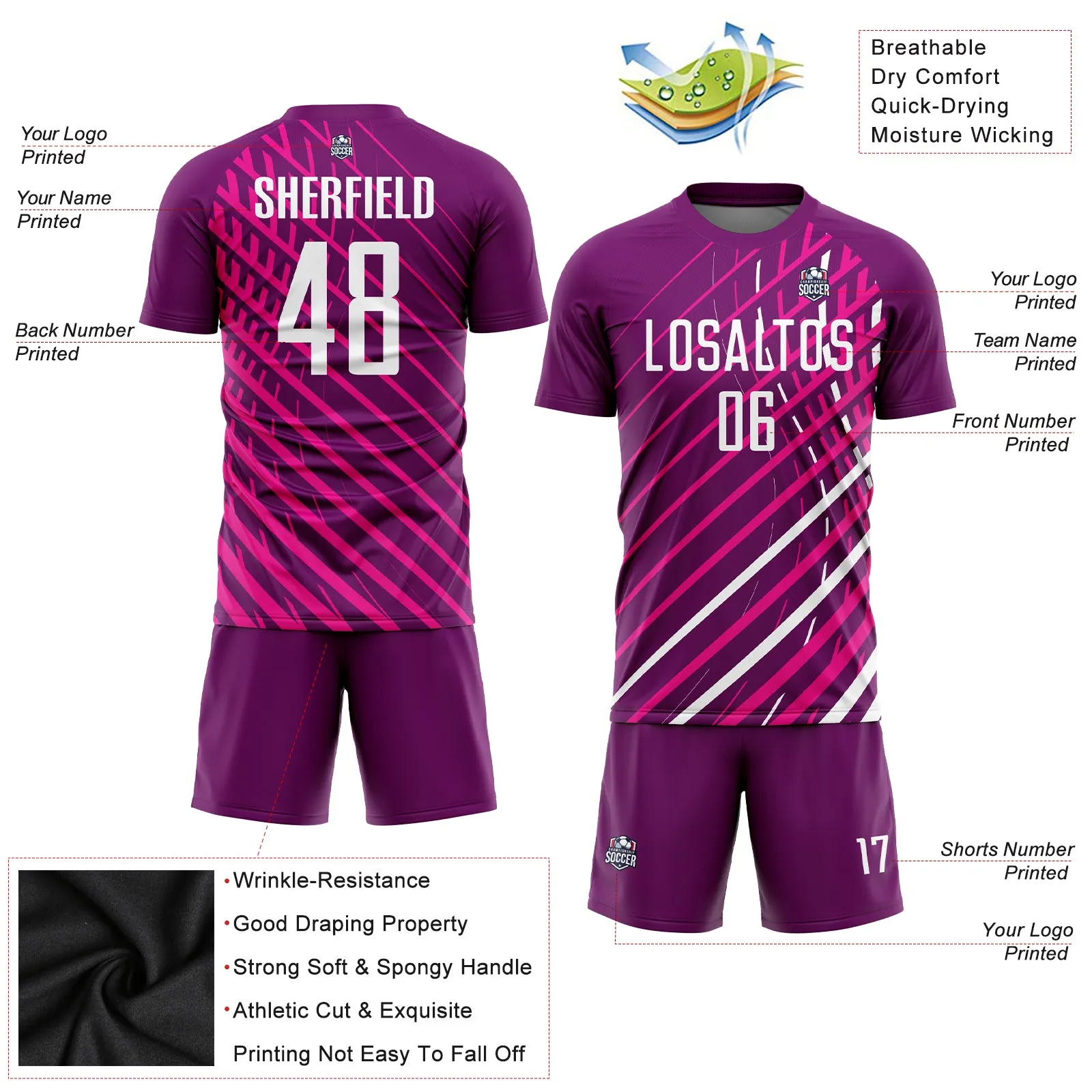 Custom Pink White-Crimson Sublimation Soccer Uniform Jersey FansIdea