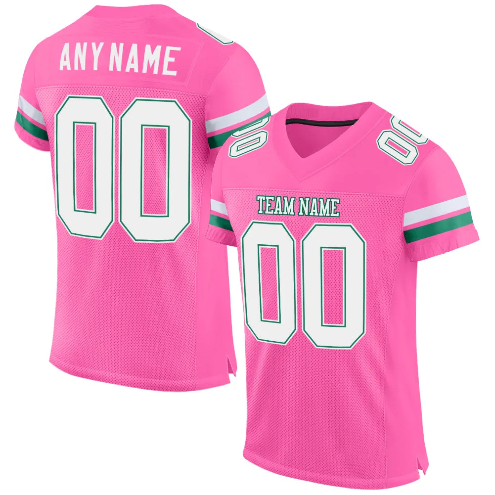 Custom Pink White-Kelly Green Mesh Authentic Football Jersey FansIdea