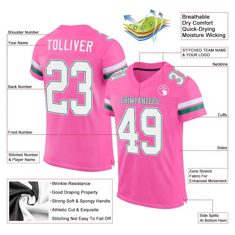 Custom Pink White-Kelly Green Mesh Authentic Football Jersey FansIdea