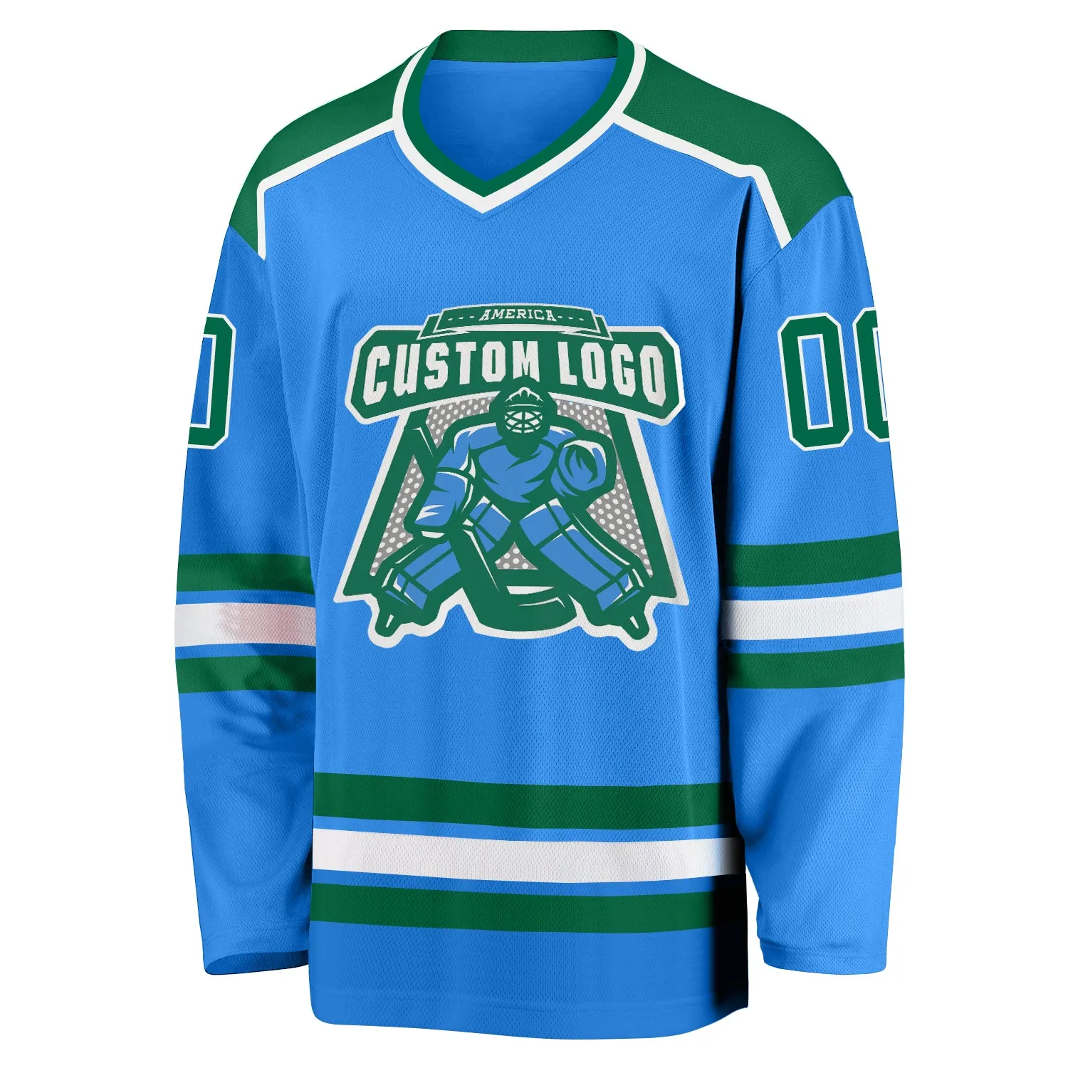 Custom Powder Blue Kelly Green-White Hockey Jersey FansIdea