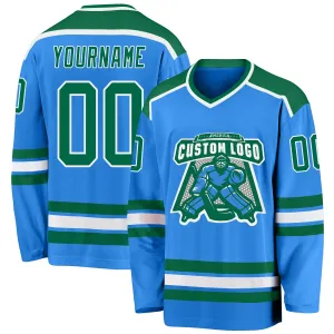 Custom Powder Blue Kelly Green-White Hockey Jersey FansIdea