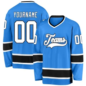 Custom Powder Blue White-Black Hockey Jersey FansIdea
