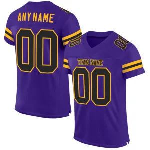 Custom Purple Black-Gold Mesh Authentic Football Jersey FansIdea