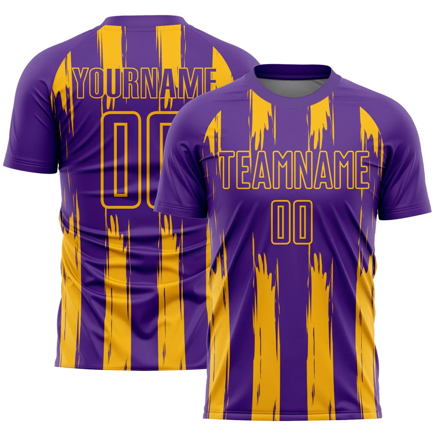 Custom Purple Gold Abstract Stripes Sublimation Soccer Uniform Jersey FansIdea