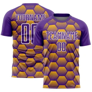 Custom Purple Gold-White Hexagons Pattern Sublimation Soccer Uniform Jersey FansIdea