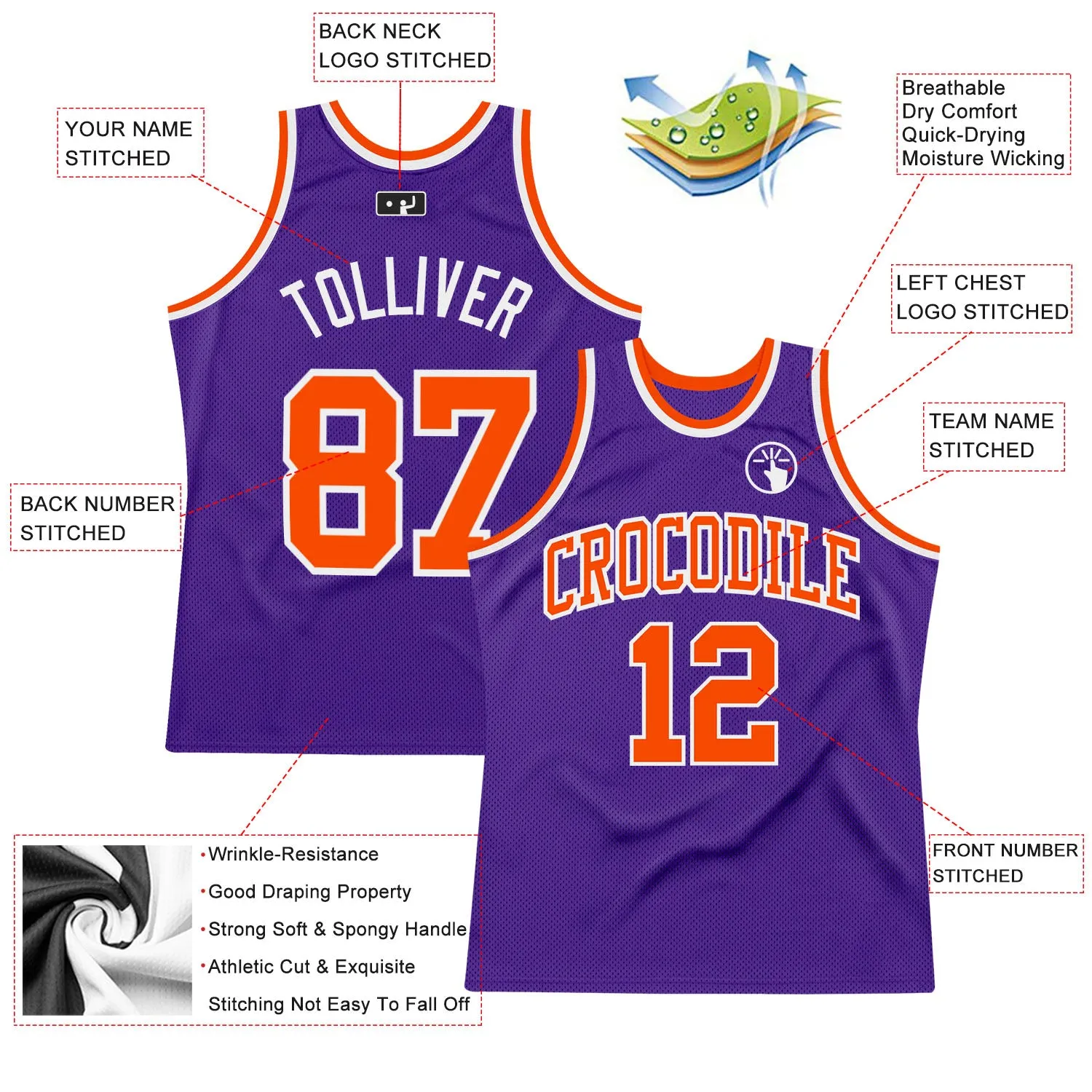 Custom Purple Orange-White Authentic Throwback Basketball Jersey FansIdea