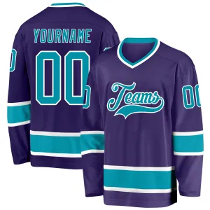Custom Purple Teal-White Hockey Jersey FansIdea