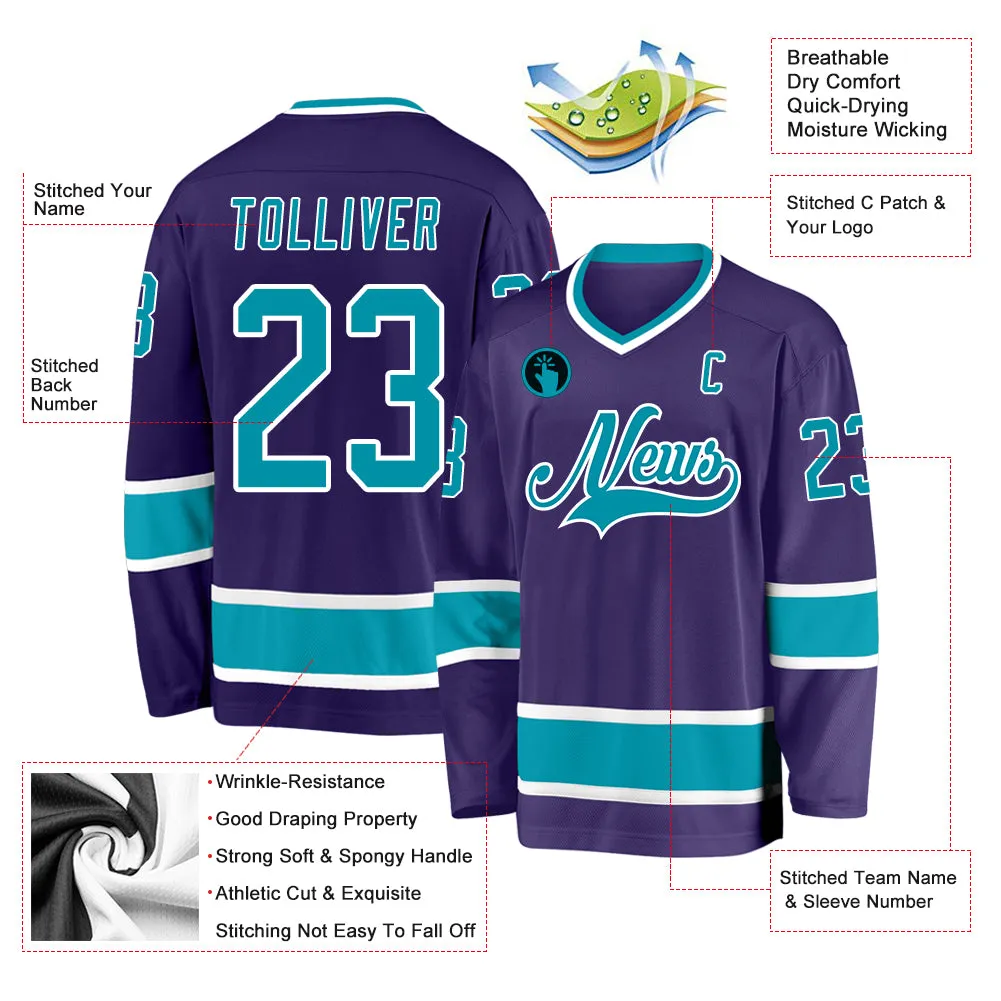 Custom Purple Teal-White Hockey Jersey FansIdea