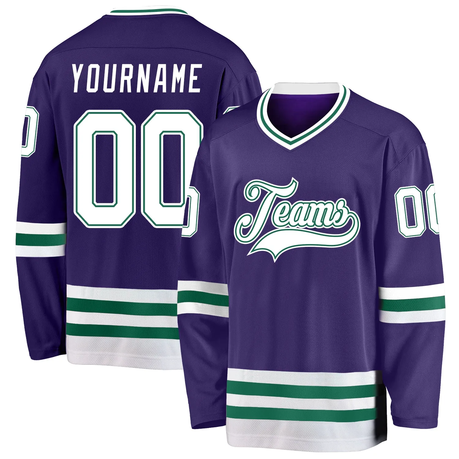 Custom Purple White-Kelly Green Hockey Jersey FansIdea