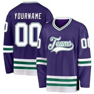 Custom Purple White-Kelly Green Hockey Jersey FansIdea