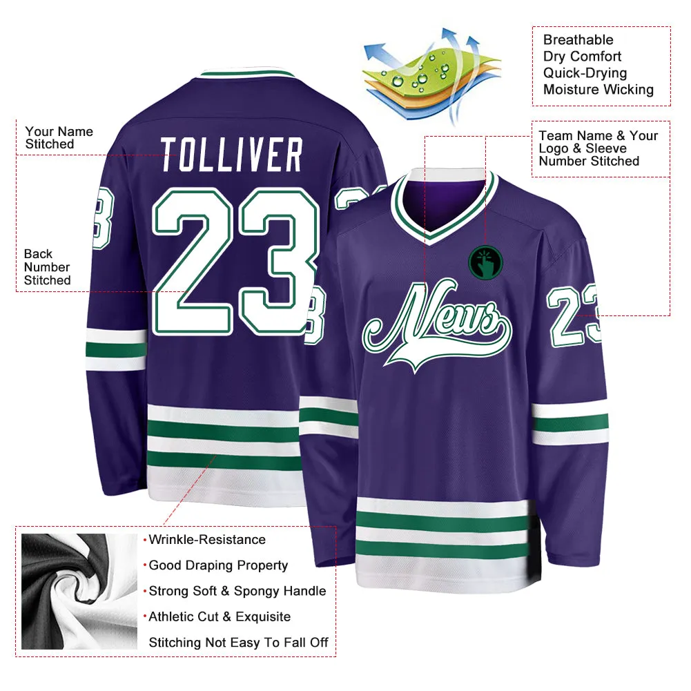 Custom Purple White-Kelly Green Hockey Jersey FansIdea