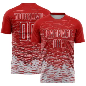 Custom Red Silver-White Line Sublimation Soccer Uniform Jersey FansIdea