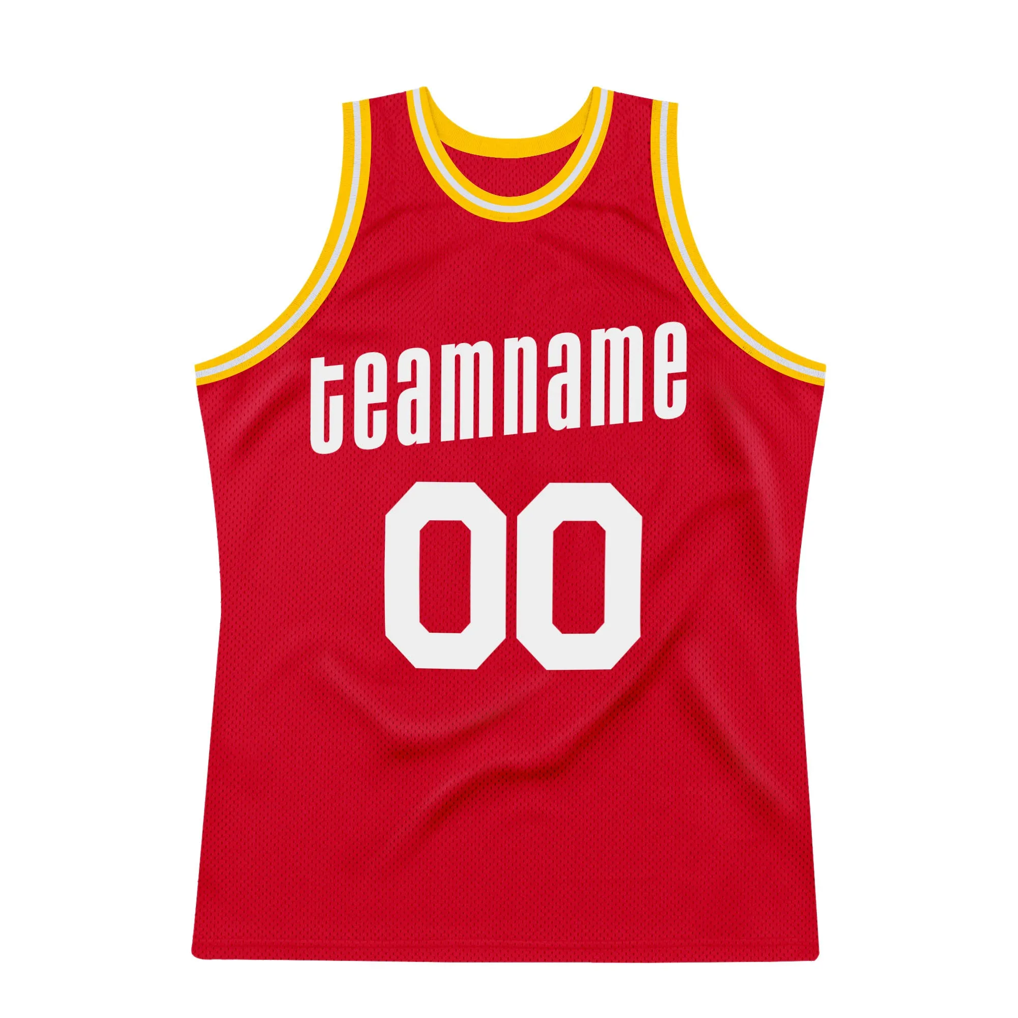 Custom Red White-Gold Authentic Throwback Basketball Jersey FansIdea