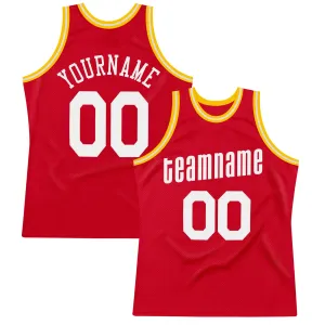 Custom Red White-Gold Authentic Throwback Basketball Jersey FansIdea