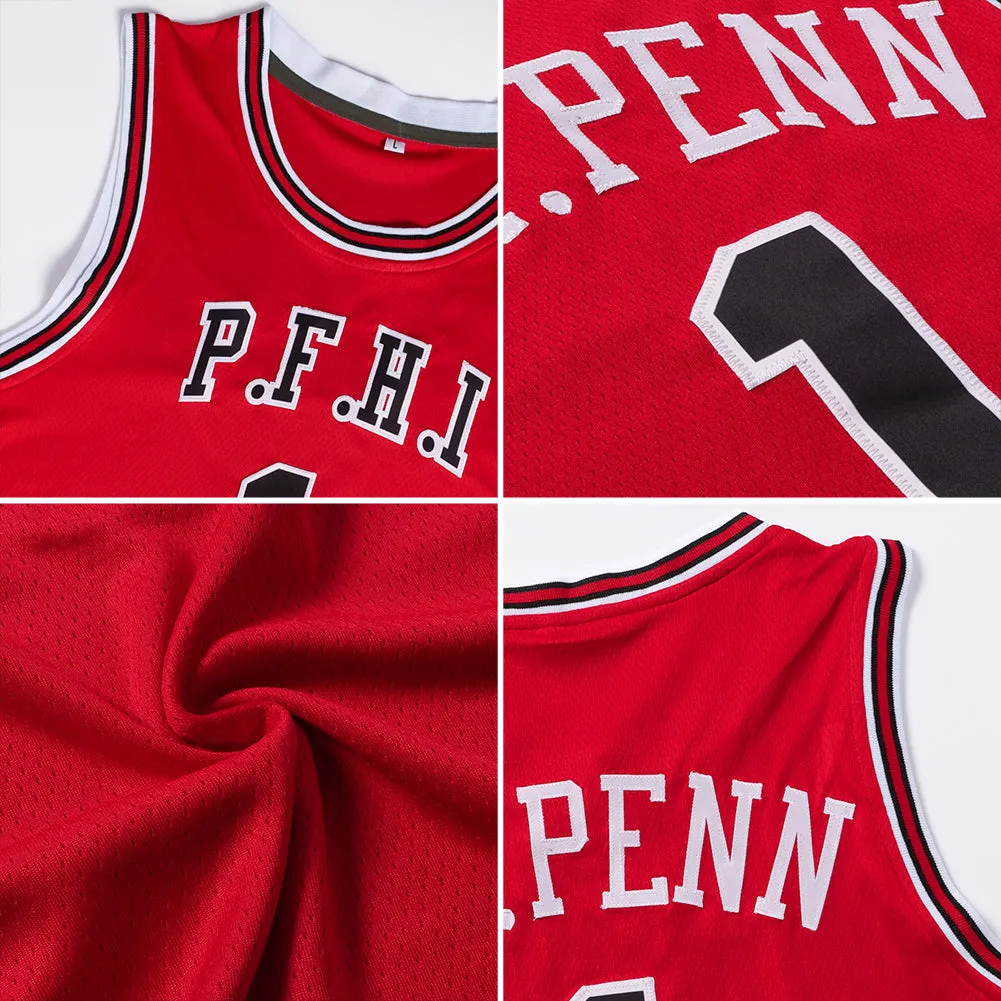Custom Red White-Gold Authentic Throwback Basketball Jersey FansIdea