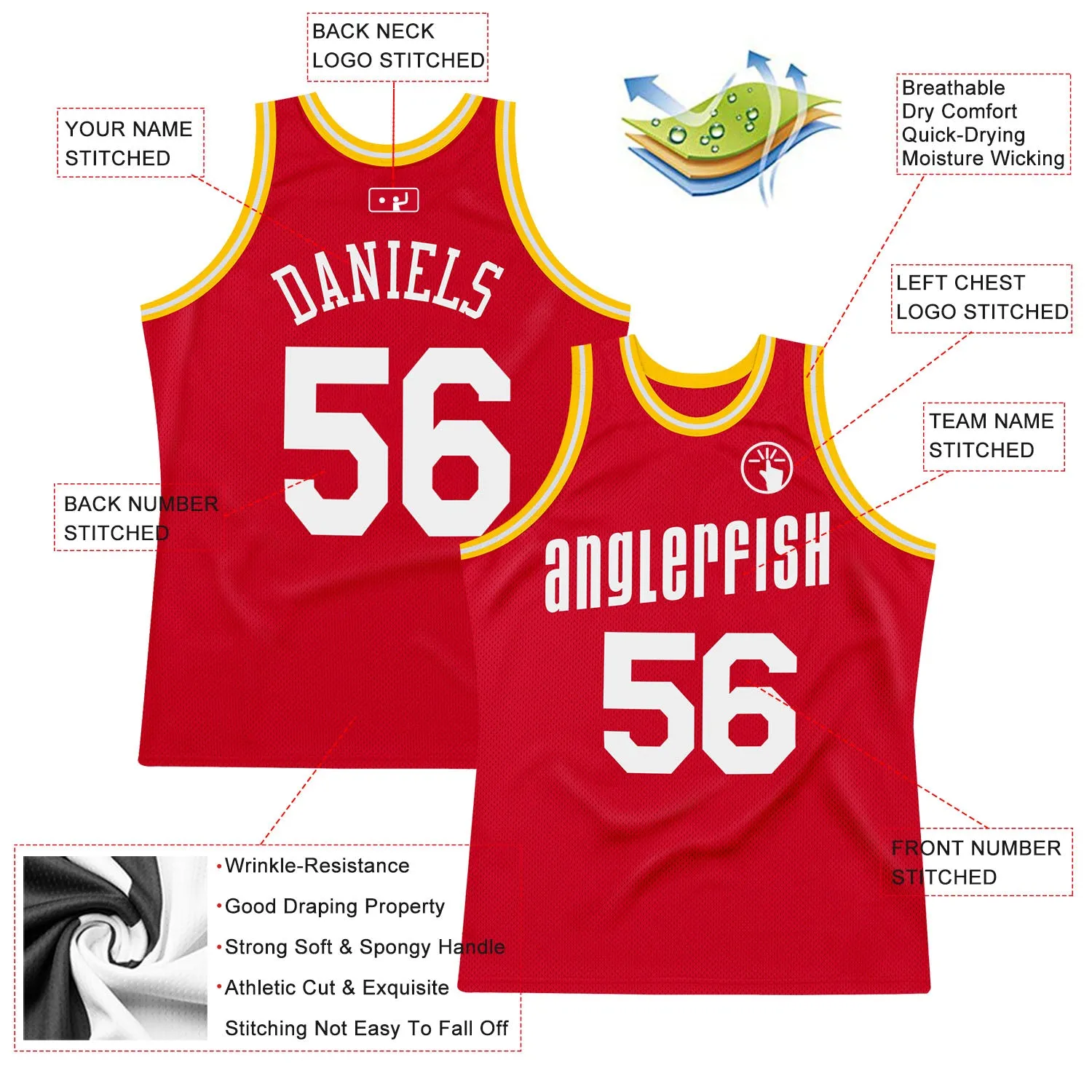Custom Red White-Gold Authentic Throwback Basketball Jersey FansIdea