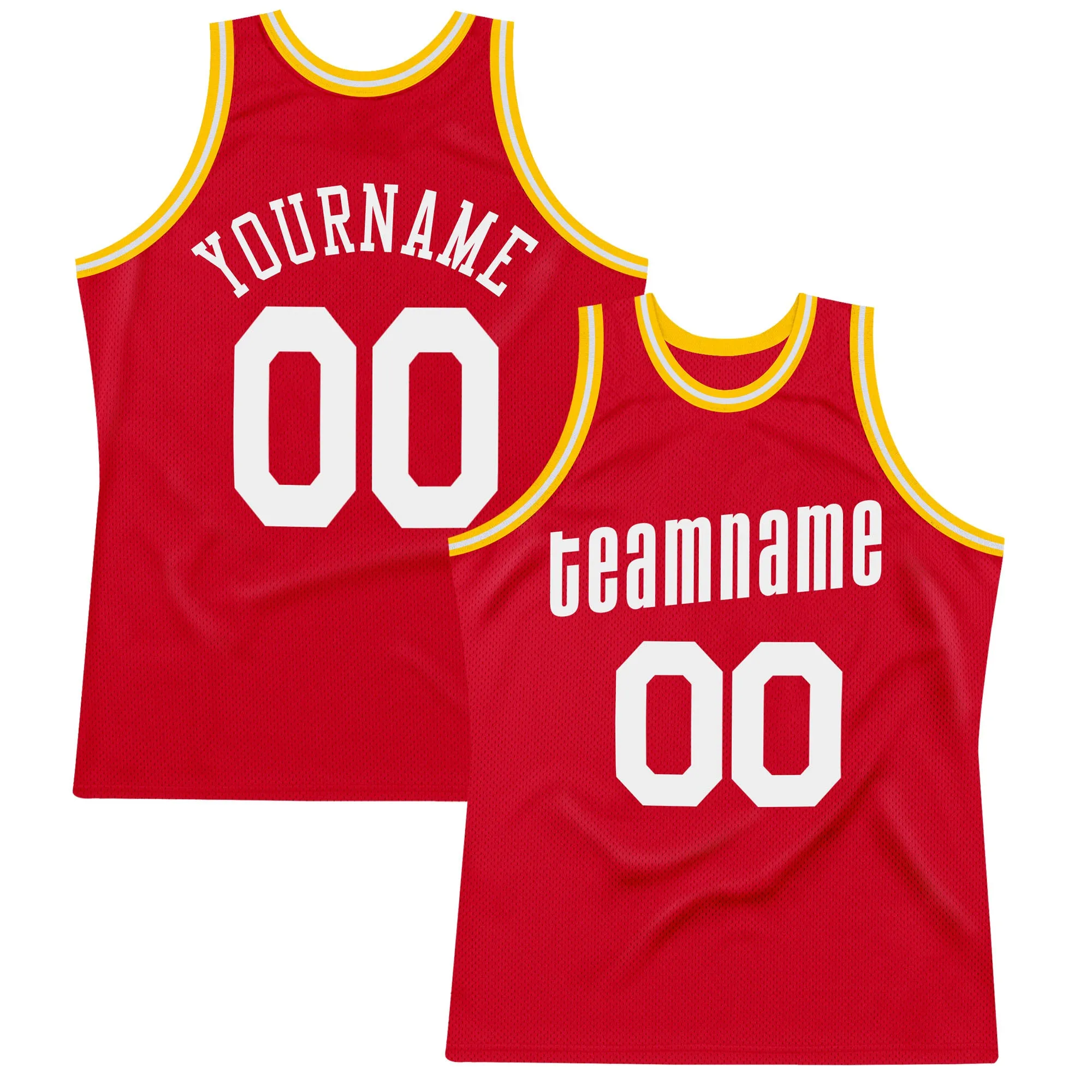Custom Red White-Gold Authentic Throwback Basketball Jersey FansIdea