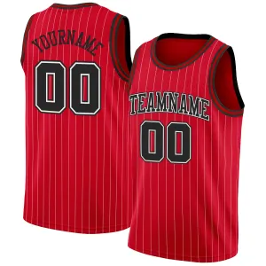 Custom Red White Pinstripe Black-White Authentic Basketball Jersey FansIdea