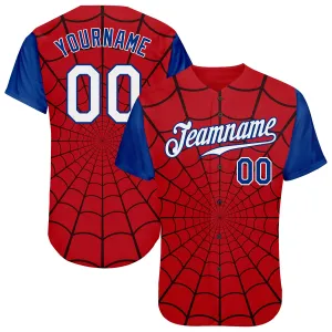 Custom Red White-Royal 3D Pattern Design Spider Web Authentic Baseball Jersey FansIdea