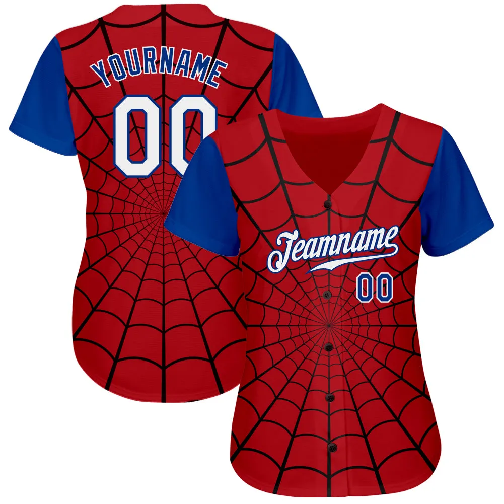 Custom Red White-Royal 3D Pattern Design Spider Web Authentic Baseball Jersey FansIdea