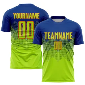 Custom Royal Neon Green-Orange Sublimation Soccer Uniform Jersey FansIdea