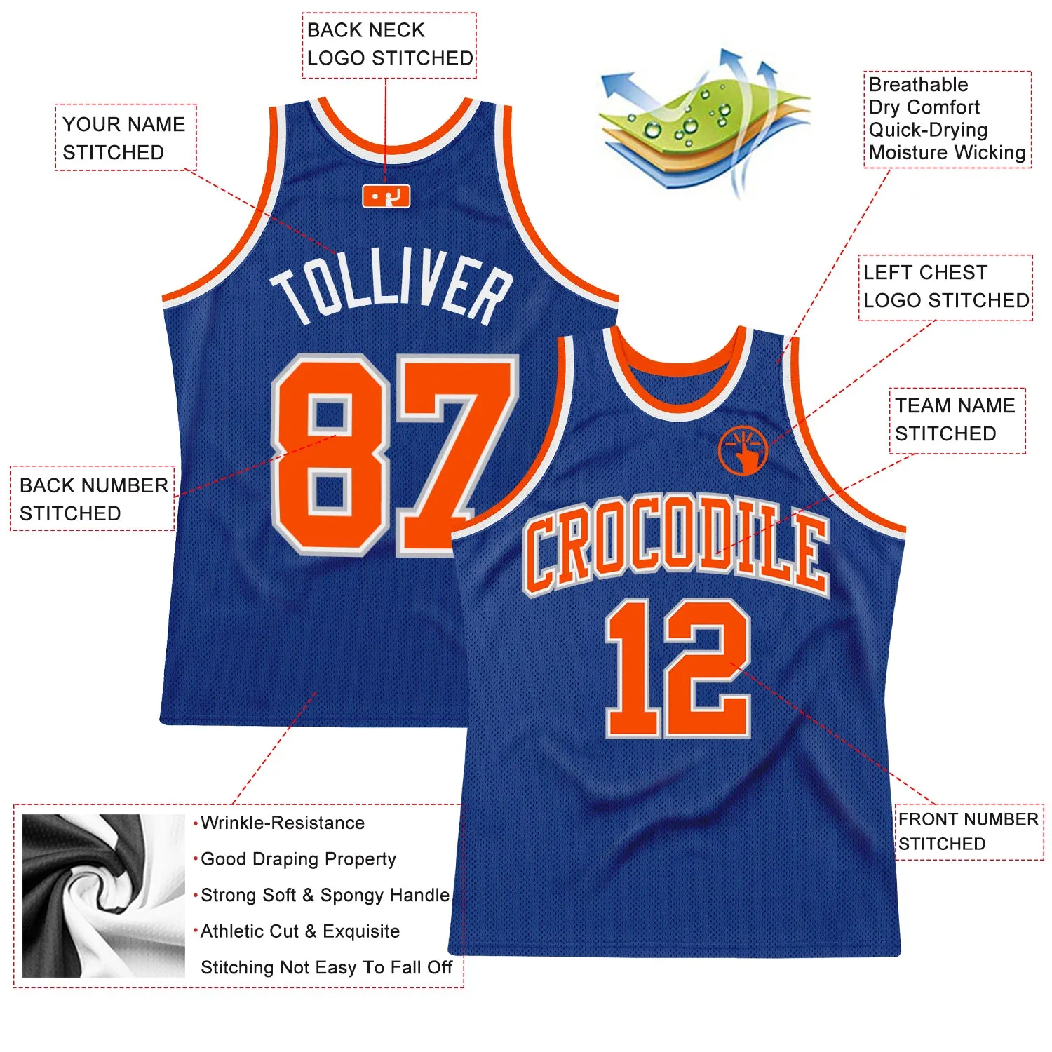 Custom Royal Orange-Gray Authentic Throwback Basketball Jersey FansIdea