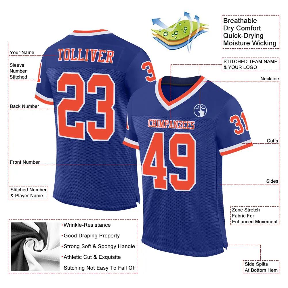 Custom Royal Orange-White Mesh Authentic Throwback Football Jersey FansIdea