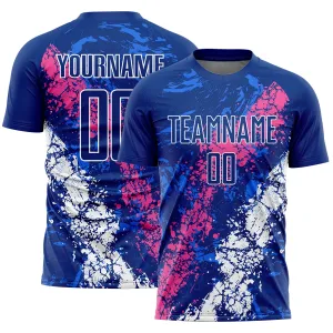 Custom Royal Pink-White Dripping Splatter Art Sublimation Soccer Uniform Jersey FansIdea
