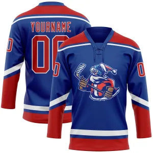 Custom Royal Red-White Christmas Santa Claus 3D Hockey Lace Neck Jersey FansIdea