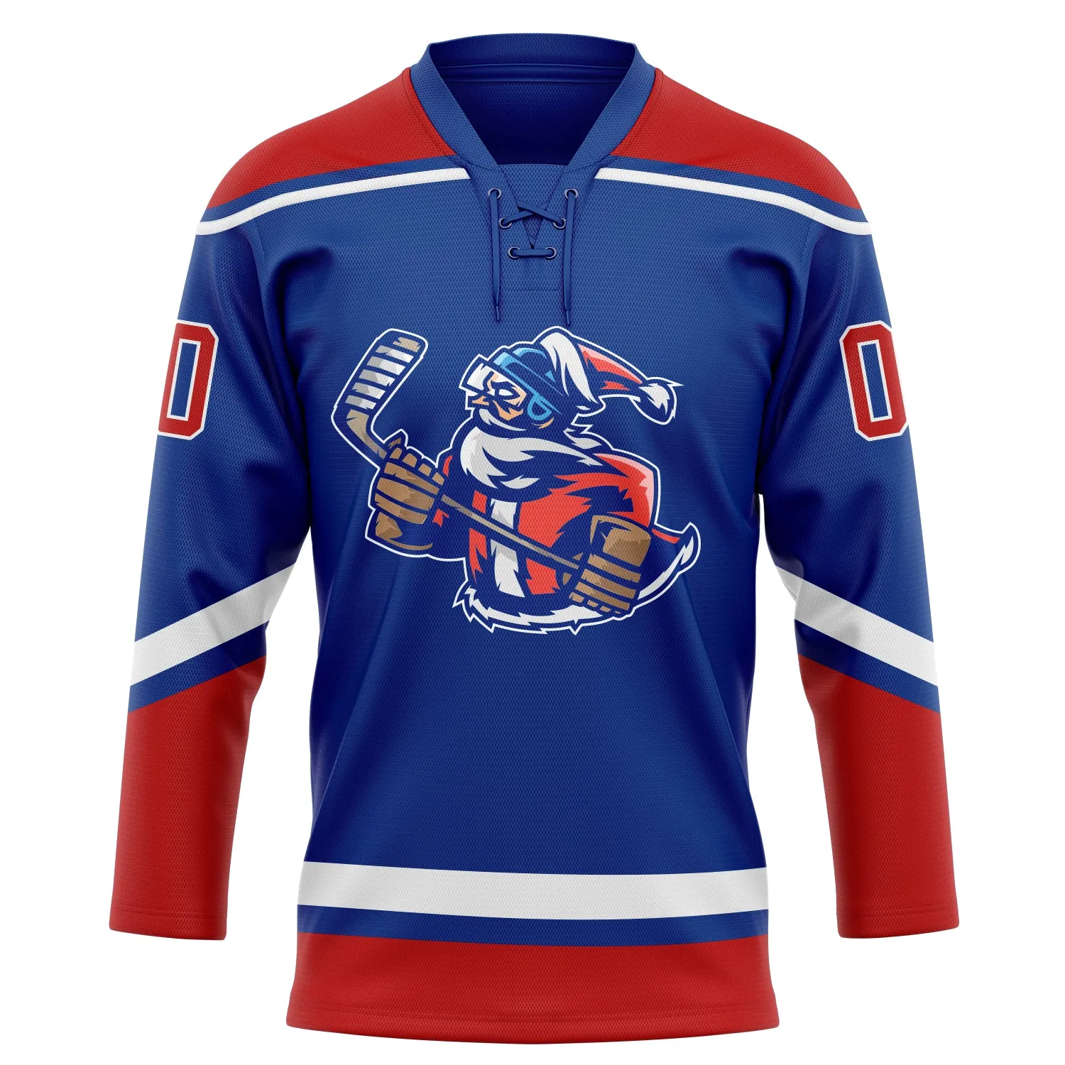 Custom Royal Red-White Christmas Santa Claus 3D Hockey Lace Neck Jersey FansIdea
