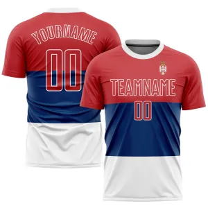 Custom Royal Red-White Sublimation Serbian Flag Soccer Uniform Jersey FansIdea