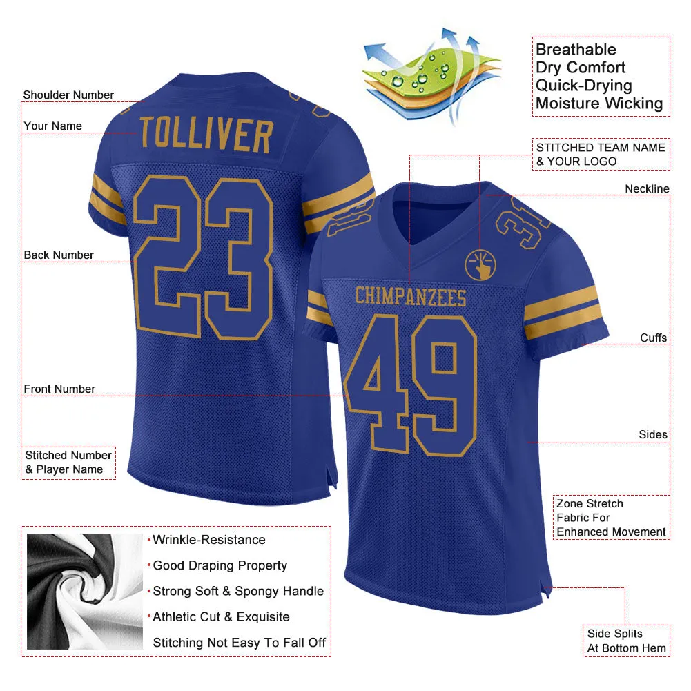 Custom Royal Royal-Old Gold Mesh Authentic Football Jersey FansIdea