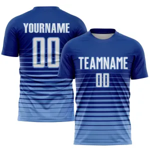 Custom Royal White-Light Blue Pinstripe Fade Fashion Sublimation Soccer Uniform Jersey FansIdea