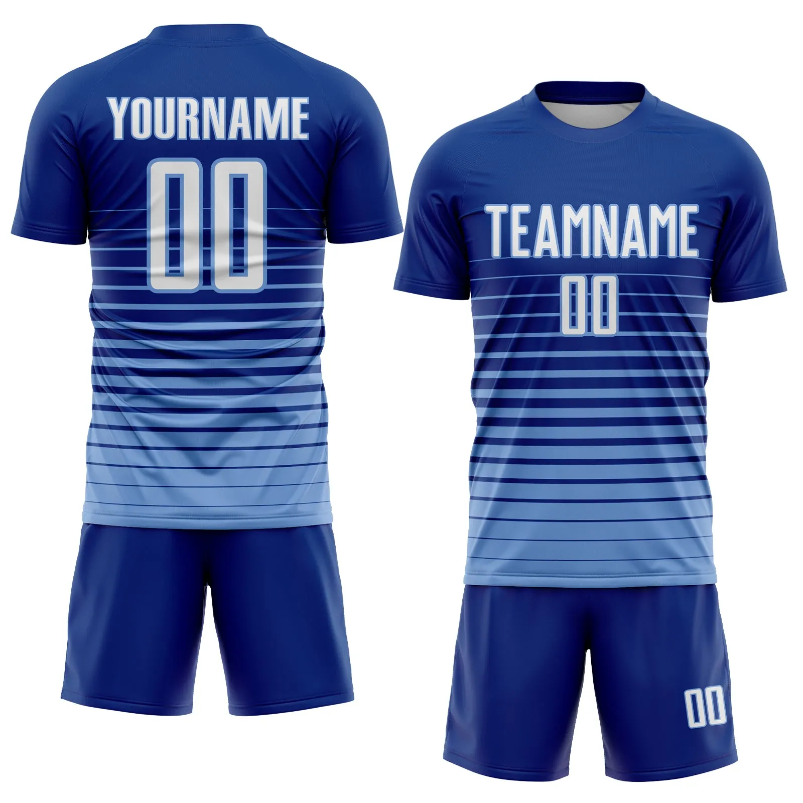 Custom Royal White-Light Blue Pinstripe Fade Fashion Sublimation Soccer Uniform Jersey FansIdea