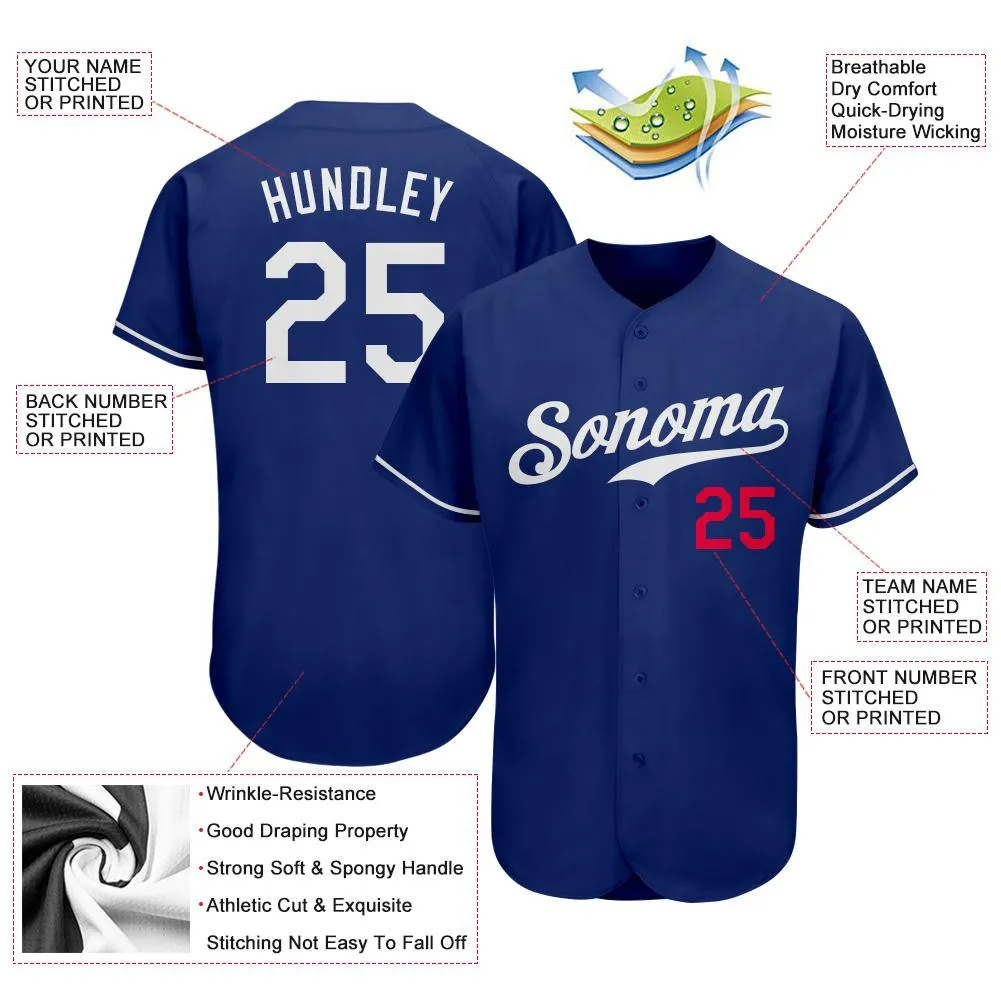 Custom Royal White-Red Authentic Baseball Jersey FansIdea