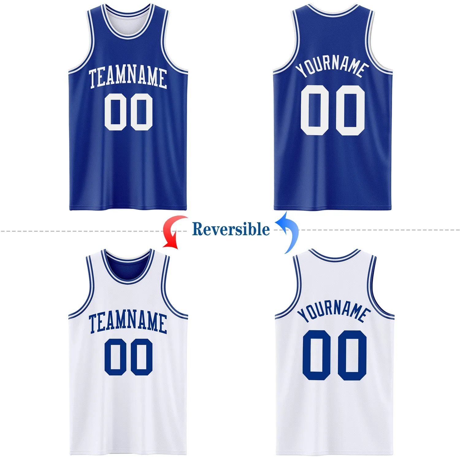 Custom Royal White Reversible Double Side Basketball Jersey FansIdea