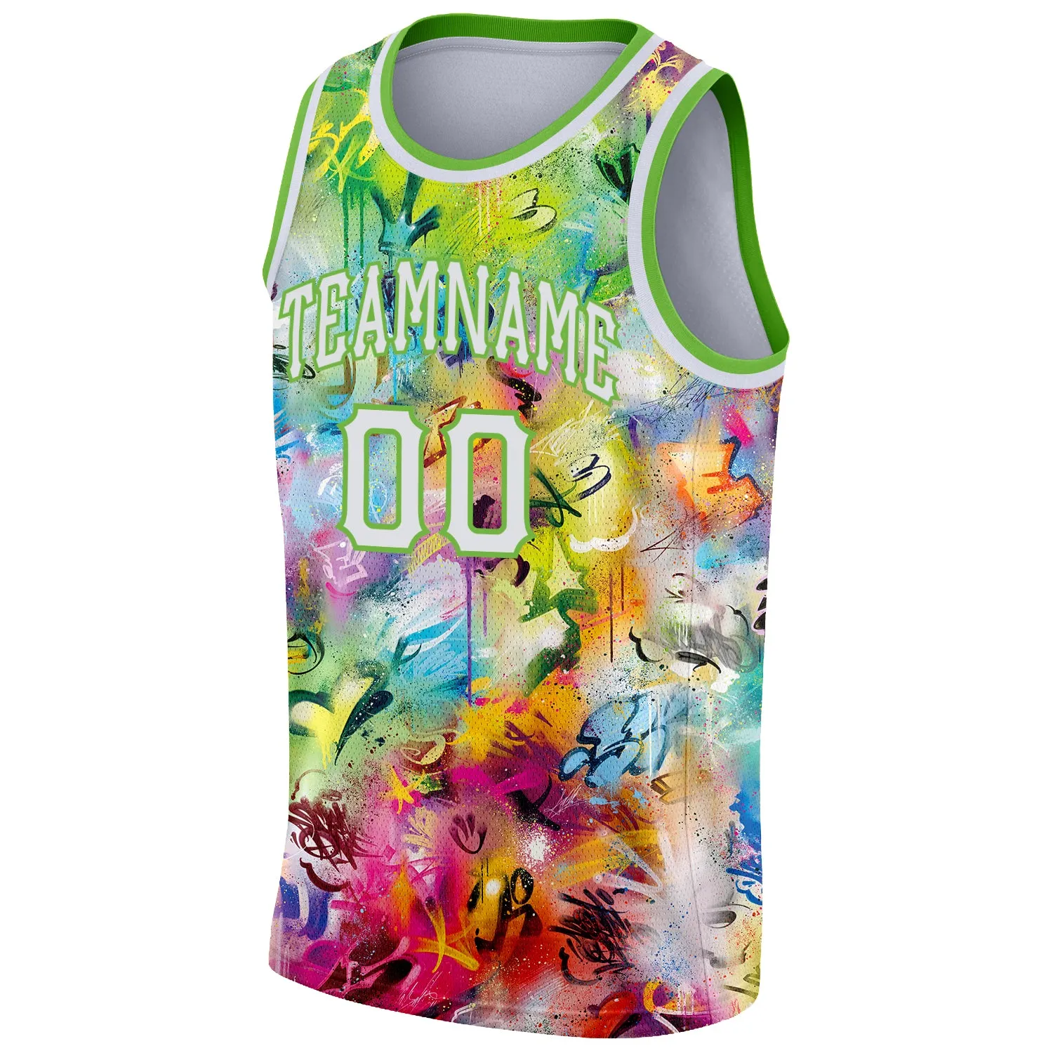 Custom Scratch Graffiti Pattern White-Neon Green 3D Authentic Basketball Jersey FansIdea