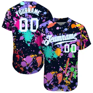 Custom Splashes Graffiti Pattern White-Light Blue 3D Authentic Baseball Jersey FansIdea