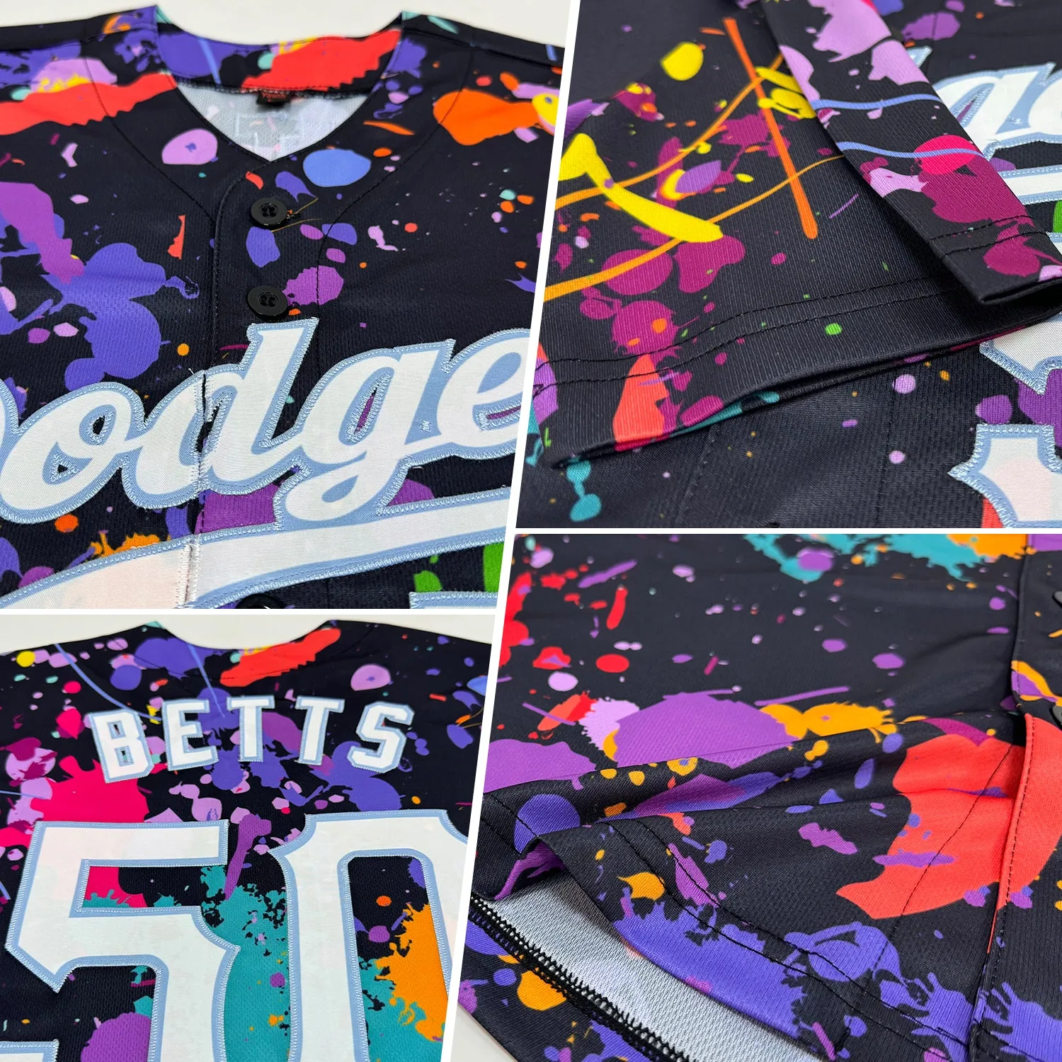 Custom Splashes Graffiti Pattern White-Light Blue 3D Authentic Baseball Jersey FansIdea