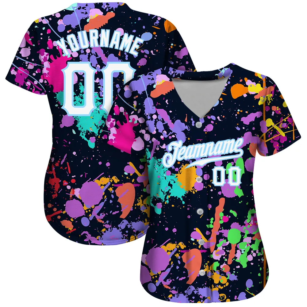 Custom Splashes Graffiti Pattern White-Light Blue 3D Authentic Baseball Jersey FansIdea