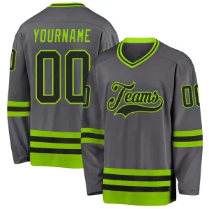 Custom Steel Gray Black-Neon Green Hockey Jersey FansIdea